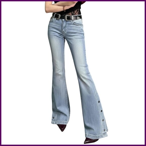 Stretchy Flare Jeans Mid Rise Vintage Denim Bell Bottom Pants